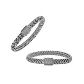 Sterling Silver 7X9 MM Bali Bracelet With White Cubic Zirconia | Unisex Handcrafted Jewelry